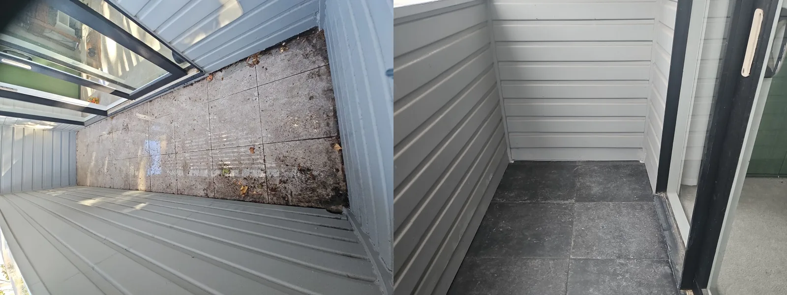 Before and after stages of a Brighton East balcony waterproofing project